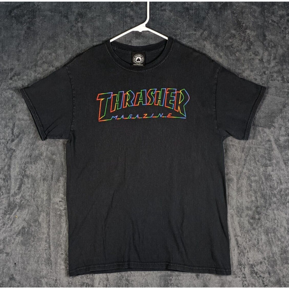 Thrasher Magazine T Shirt Men Medium Black Rainbow VTG Skater - Picture 1 of 8